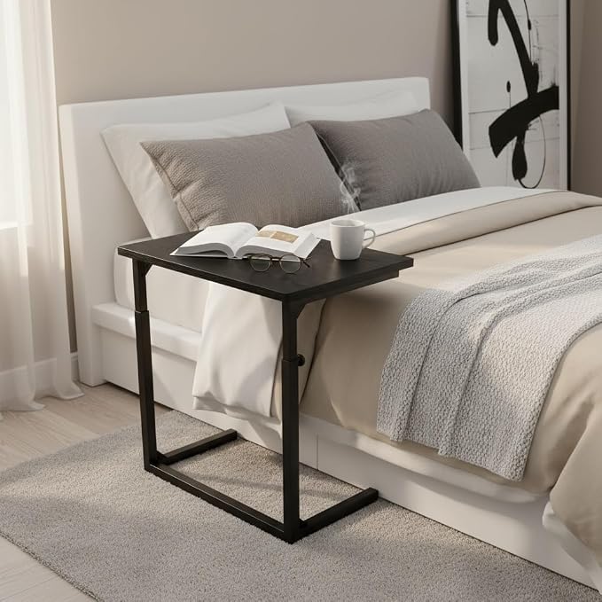 Height Adjustable C-Shaped Sofa Side Table, Laptop Table for Couch & Bed, Black - Image 12
