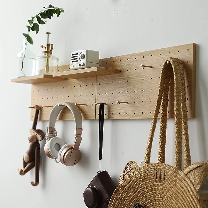 Wooden Pegboard Modular Display Organization Storage Wall Hooks Shelf (Color:Oak) by CreatedOn2005