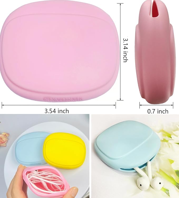 Silicone Headphone Organizer - Data Cable Storage Case - Mini Key Box - Portable Wired Headset Storage Bag (Yellow-Pink-Blue-3PCS) - Image 2