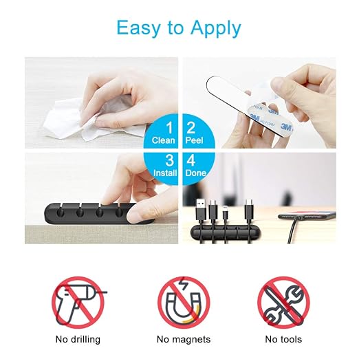 INCHOR Cord Organizer for Desk, Cable Organizer Cable Clips Holder Black - Image 6