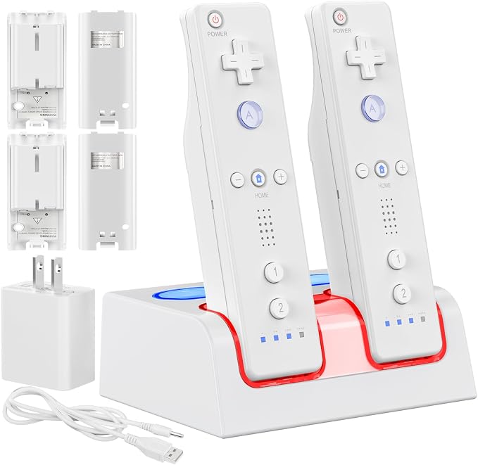 KEKUCULL Remote Controller Charger Station for Wii/Wii U with 4 Pack 2800mAh Rechargeable Battery Pack, Controller Charging Dock Station for Wii Controller, Remotes are not Included by KEKUCULL