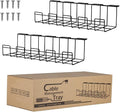 2 Packs Cable Management Tray, 16" Under Desk Organizer for Wire Organization, Metal Holder for Desktop Computer Home Office Kitchen Workstation to Cover and Hide Power Strips (Black) by Baskiss