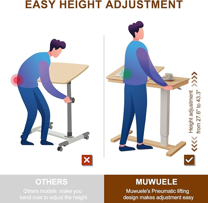Muwuele Solid Wood Overbed Bedside Table with Wheels, Adjustable Medical Tilt Top Hospital Bed Table Over The Bed, Rolling Laptop Desk, Mobile Standing Desk for Hospital and Home Use (Natural) - Image 8