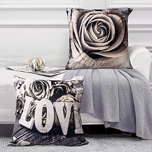 Set of 4 Rose Flower Decorative Throw Pillow Covers 20x20” Beige Cream Flower Pattern Pillow Cases Square Sofa Bed Home Decor Vintage Floral Pillow Cushion Cases Cotton Linen Outdoor Home Decorative - Image 5