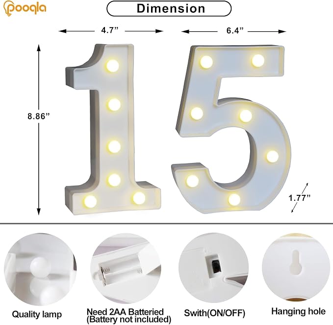 Pooqla 15th Birthday Decorations for Girls Boys, 35 Colors LED Light Up Numbers with Remote, Multicolor Marquee Numbers 15 Sign for Teen Party Anniversary Wedding Decor 15th Birthday Gift, Number 15 - Image 5