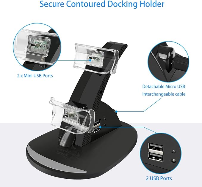 VSEER PS3 Controller Charger, Dual Console Charger Charging Docking Station Stand for PS3 with LED Indicators, Black - Image 4