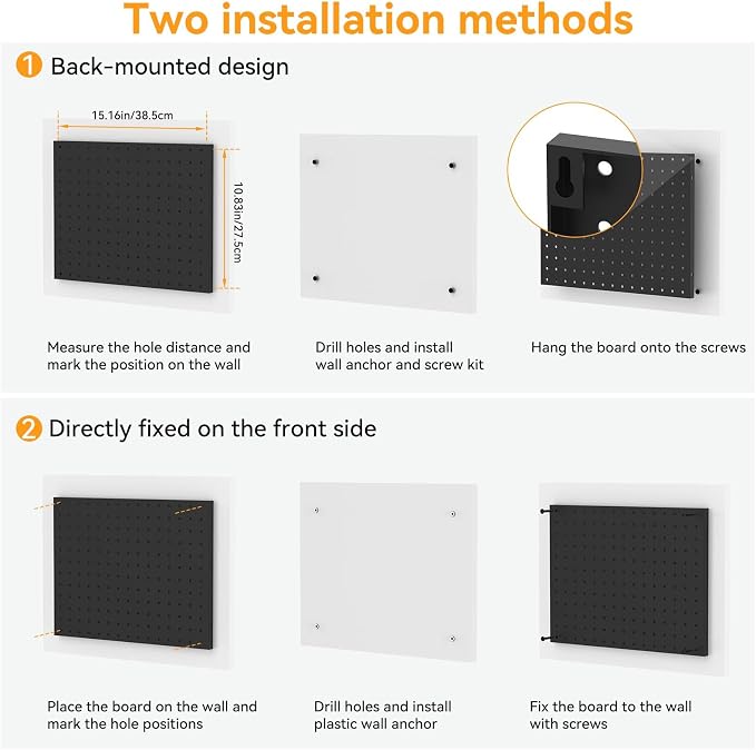 6 Pcs Metal Pegboard Wall Organizer, 16" x 12" Heavy Duty Peg Board for Garage Tool Storage, Black Peg Board Panels for Garage, Craft Room, Workbench Storage - Image 5