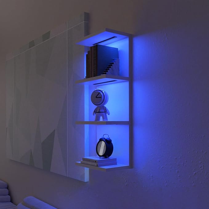 VIWODS 4-Tier Wall Shelf Unit with Lights, White - Image 4