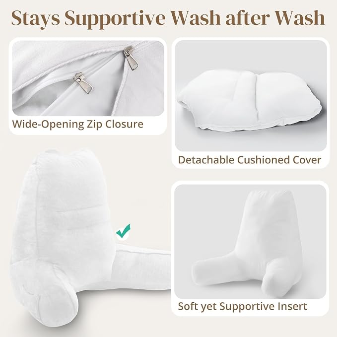 Sasttie Reading Pillow for Bed, Back Pillow for Sitting Up, White - Image 6