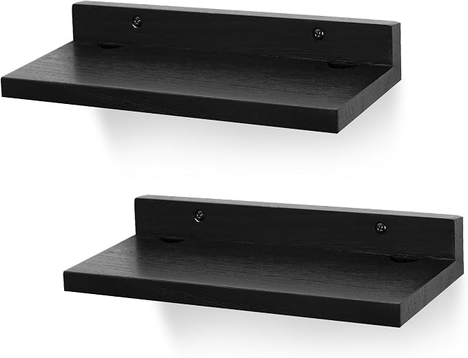 Small Floating Shelf for Wall,9X5 Inch Wall Mounted Shelf with Cord Hole,Small Display Shelves for Cameras, Webcam, Router,Smart Speaker,Action Figures-2 Pcs(Black - Image 7