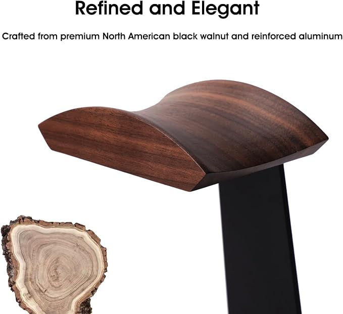 Walnut Headphone Stand, Wood Headset Holder for Desk with Storage | Wooden Gaming Headset Stand for AirPods Max/Bose/Razer/Sennheiser, American Black Walnut & Aluminum, Vintage Gift for Men - Image 2