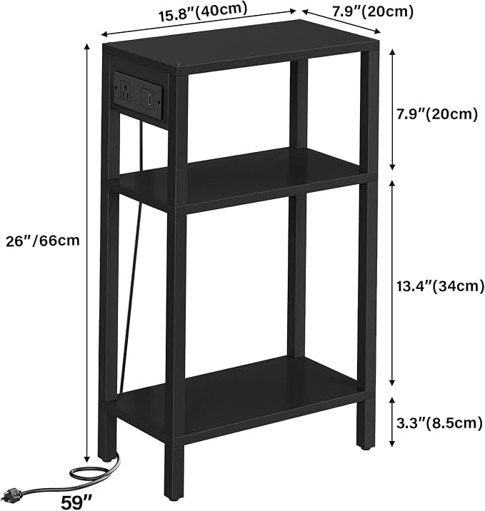 TUTOTAK Narrow Side Table, 3-Tier Small End Table with Charging Station - Image 3