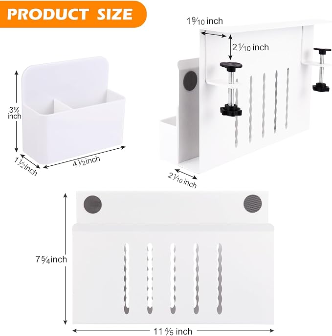 Desk Side Storage, Under Desk Laptop Mount, Table Side Hanging File Organizer, No Drill Clamp On Cable Management Tray, Laptop Holder with Magnetic Pen Holder for Office and Home - Image 2