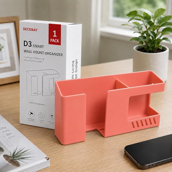 D3 Wall Mount Phone Holder, Punch-Free Wall-Mounted Mobile Phones Charging to Stand, Sticky Remote Control Storage Box Bedside Lazy Mobile Phone Rack, Multipurpose Storage Box (2 Pack-R) - Image 6