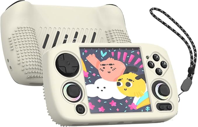 for Anbernic RG CubeXX Silicone Case, Soft Protective Cover Case for RG Cube XX, Drop & Scratch Resistant Washable for RGcubeXX Retro Handheld Game Console Accessories with Lanyard (Off-White) by FIOPAZ