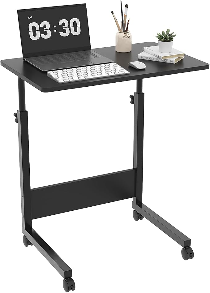 FCH Portable Computer Workstation, Standing Desk Adjustable Height, Small Computer Desk w/Rolling, Sit Stand Laptop Desk TV Tray for Bed Sofa Hospital Reading Eating, Black, 23.6" by FCH