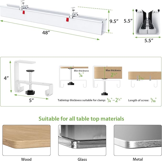 KEEGH Extra Large No Drill Under Desk Cable Management Tray 48 in, White - Image 5