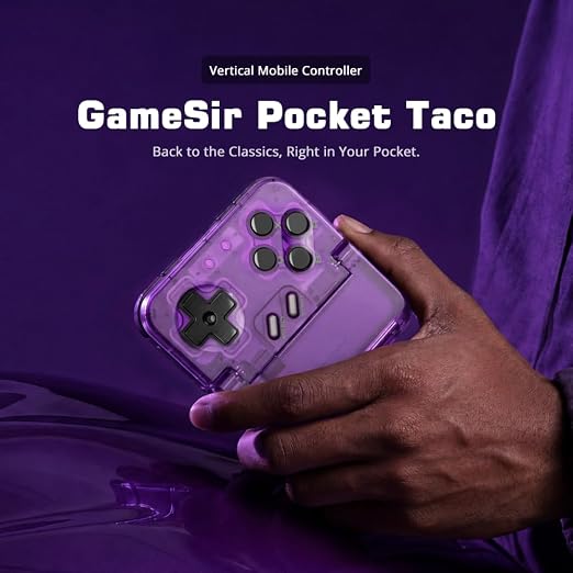GameSir Pocket Taco Vertical Mobile Gaming Controller – Retro Arcade Bluetooth Gamepad for Android, Portableh Wireless Game Controller for phone, 600mAh Battery, Pass-Through Charging - Purple - Image 4