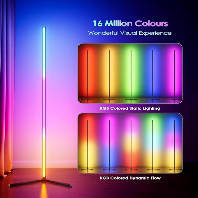 LED Floor Lamp, RGB Corner Floor Lamp with APP Remote Control,Black Standing Lamp with 16 Million Colors Changing Ambience Light with Music Sync,DIY Mode for Living Room, Bedroom (1) - Image 2