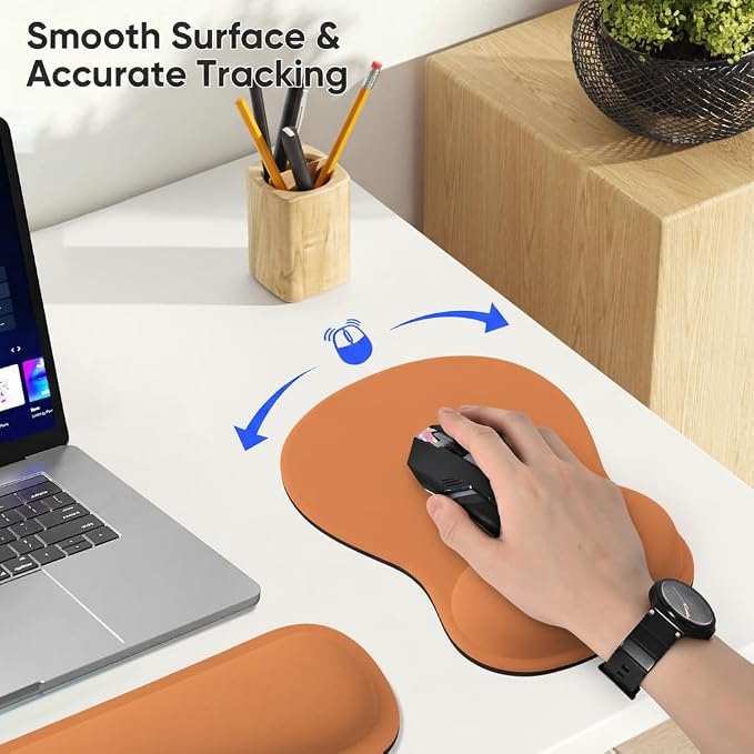 RICHEN Wrist Rest Support for Mouse Pad&Keyboard Set with Coaster,Concave Curved Memory Foam, Non-Slip Base Pain Relief Comfortable Easy Typing Pad for Home/Office (Starry Orange) - Image 4
