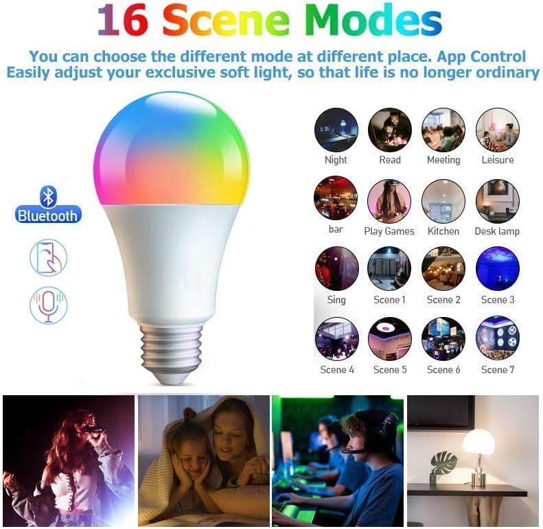 Smart Light Bulbs,WiFi & Bluetooth LED Light Bulb that Compatible with Alexa & Google Home, Color Changing Light Bulb, 9W A19 E26 2.4Ghz WiFi Light Bulbs 60 watt Equivalent, - Image 7