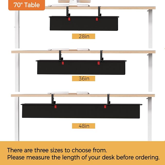 Under Desk Cable Management Tray, 36" Fabric Wire Cord Organizer, Black - Image 6