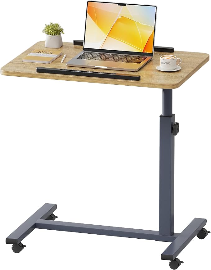 ZIWEI STAR Laptop Table Mobile Adjustable Height Portable Desk Notebook Swivel PC Computer Rolling Desk with Wheels, Laptop Stand for Couch Bedside Hospital Bed Table (Natural Color) by Unknown