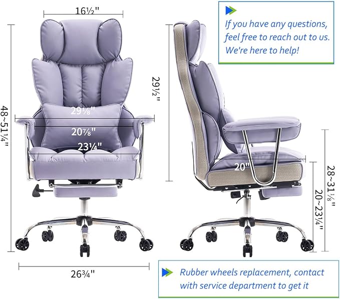 Efomao Big and Tall Office Chair 440LBS, Purple Heavy Duty Executive Chair with Footrest, Ergonomic Desk Chair for Home Office, Wide Computer Chair | 400lbs support, 135° recline, dual-layer foam cushion, 23.5" seat & footrest. BIFMA - Image 2