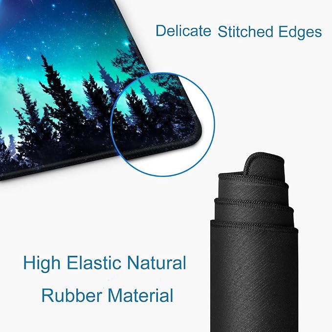 Gaming Large Mouse Pad with Stitched Edges, Galaxy Desk Mat, Extended Keyboard Pad, Non-Slip Rubber Base Desk Pad for Keyboard and Mouse, 31.5X11.8 inch, Moon Starry Sky - Image 3