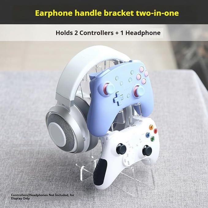 Headphone Stand and Controller Stand-2-in-1 Headset Holder & Dual Gamepad Organizer for Desk, Universal Gaming Desk Accessories for PS5, Xbox Series X/S, Switch - Clear Acrylic - Image 4