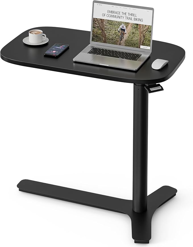 Muvai Overbed Bedside Table with Hidden Casters,30 Inches Adjustable Height Pneumatic Mobile Laptop Standing Desk, Rolling Computer Table for Home & Hospital Use ，Black 30" W x 17.7" D by Unknown