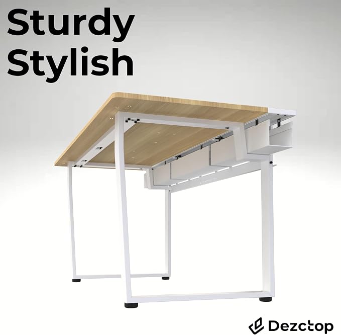 Dezctop Bifrost 160 63W x 28D Gaming PC Computer Desk with Shelves, Large Workstation for Gamers or Home Office with Pegboard, Built-in Cable Management, Stainless Steel Frame (Oak, 63W x 28D) - Image 6
