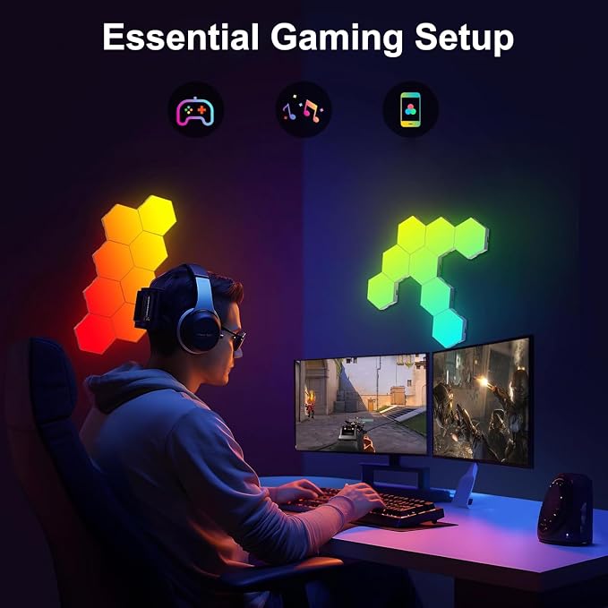 Hexagon Light Panels Expansion 4 LED Panels, Hexagon LED Wall Lights Dreamcolor Effects, Smart Gaming Lights Music Sync for Gaming Room Setup (No Controller/Remote) - Image 5