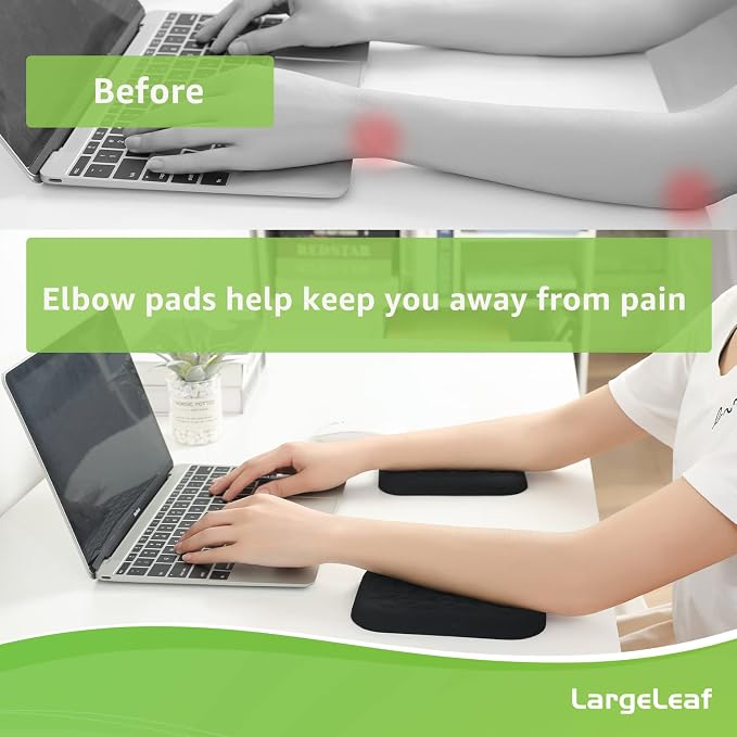 LargeLeaf Ergonomic Wrist & Elbow Rest Pad for Desk with Memory Foam & Non-Slip Base, Relieve Elbow Pain Armrest Wrist Support(6.3 * 4.3 inch, Black, 2pcs) - Image 3