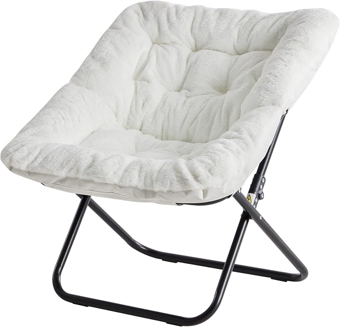 Simple Deluxe Oversized Square Moon Chair for Adults, Soft Faux Fur Folding Lounge Chair with Sturdy Steel Frame, Comfortable Reading Gaming Chair for Living Room, Bedroom, White by SimpleDeluxe