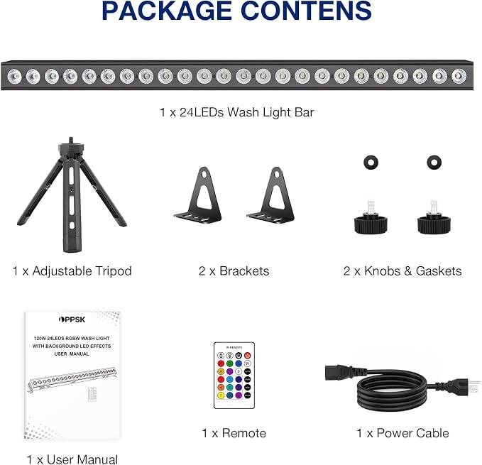 120W RGBW LED Stage Wash Light Bar by APP, Remote & DMX Control - Image 9