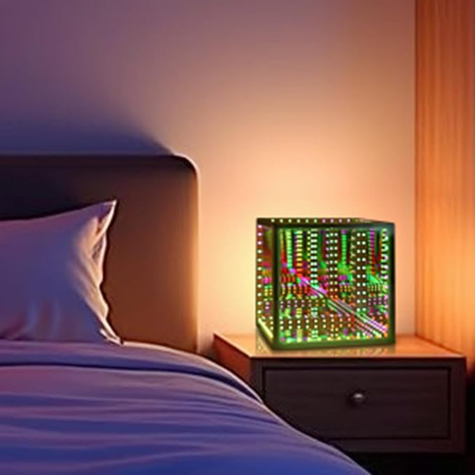 Infinity Mirror Hyper Cube Table Lamp, Desk Art Mood Light - Image 7