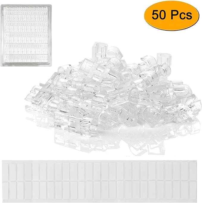 SOULWIT 50 Pcs Self Adhesive Cable Management Clips, Cable Organizers Sticky Wire Clips Cord Holder for TV PC Laptop Ethernet Cable Desktop Home Office (Transparent) - Image 2