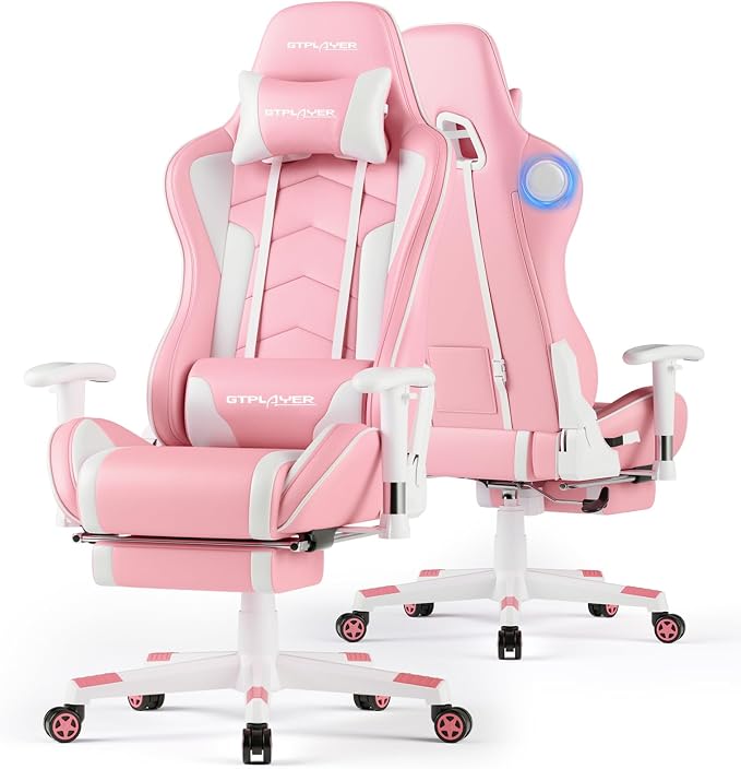 GTPLAYER Gaming Chair,Gamer Chair with Bluetooth and Adjustable Backrest,Seat Height Adjustable Computer Chairs with 3D Armrests,Video Game Chair with Footrest Speakers (Pink) by GTPLAYER