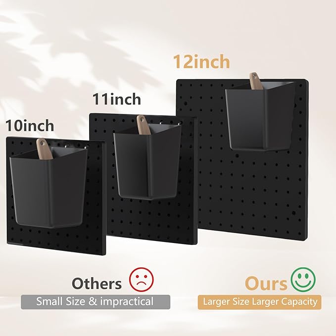 FZK Plastic Pegboard Wall Organizer Kit, 12x12, 4 Pack, Black | Durable ABS material, compatible with 1/4"and 1/8" pegboad accessories, includes adhesive or drill installation accessories - Image 3