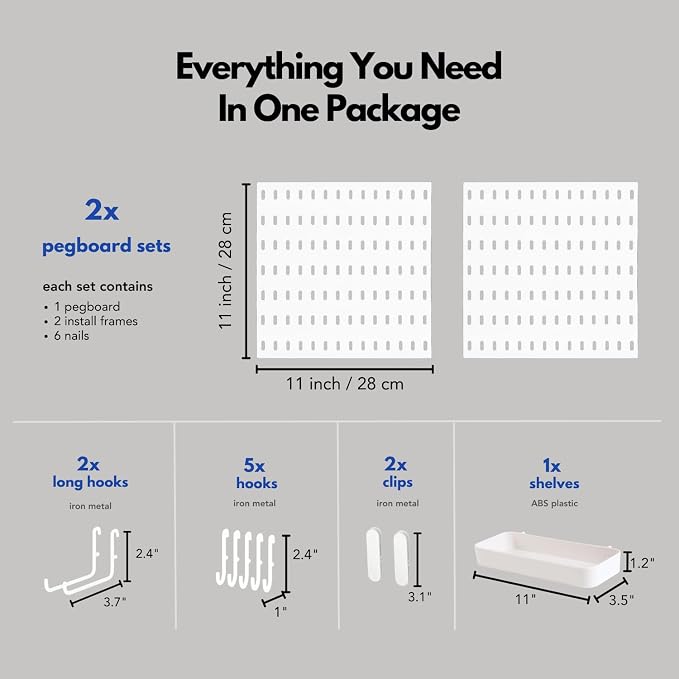 Keepo Pegboard Combination Kit with Modular Accessories, Wall Organizer for Gaming Setup, Crafts, and Ornament Display, Peg Board for Bedroom, Office, Home (White, 22″×11″) - Image 4