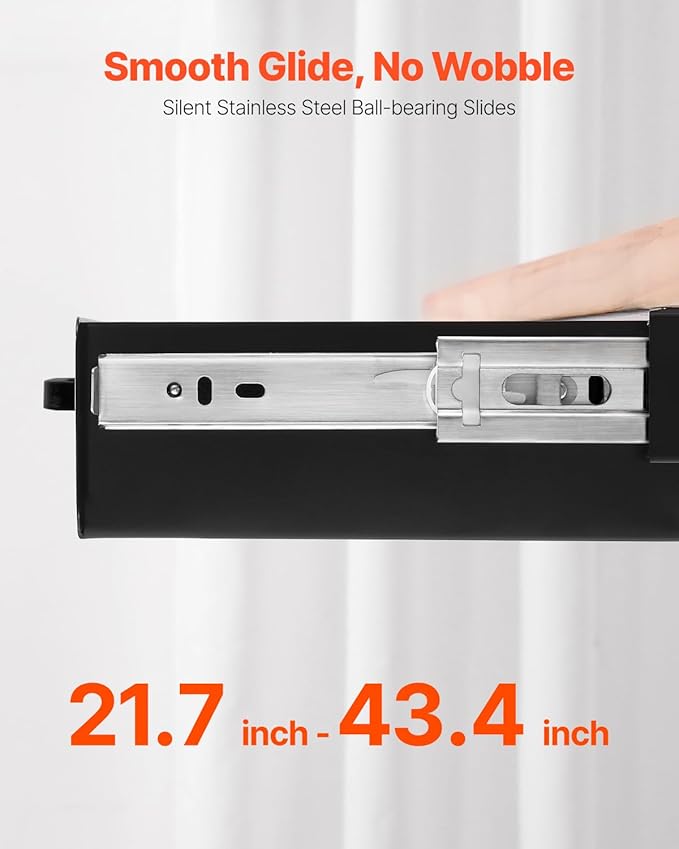 VEVOR Under Desk Drawer Slide Out, 22 inch Under Desk Mounted Pull-out Drawer Attachment, Hidden Under Counter Drawers for office Home Sit Stand Workstation, Black - Image 4