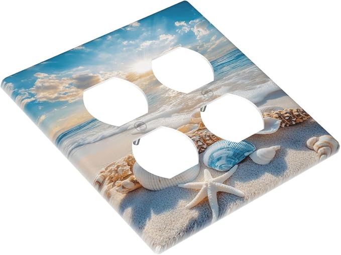 Decorative Switch Plate Covers Beach Starfish Seashell 2-Gang Duplex Light Switch Covers Gfci Wall Plate Summer Sea Ocean Electrical Receptacle Switchplate Plug Faceplate for Bedroom - Image 3
