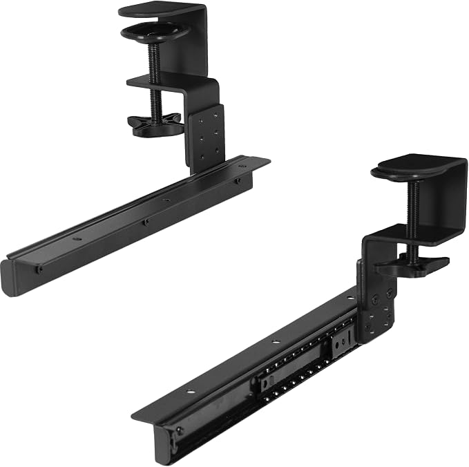 VIVO Height Adjustable Clamp and 12 inch Rail Set for DIY Custom Wooden Keyboard Trays (Tray Not Included), Under Desk Pull Out Slider Track with C-clamp Mount System, Black, MOUNT-RAIL02H by Unknown