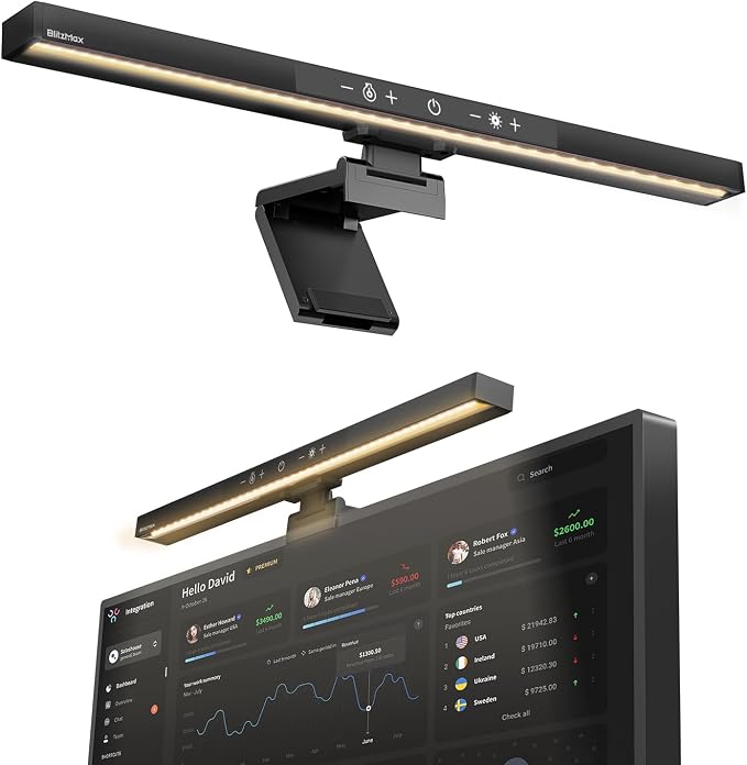 Monitor Light Bar, Computer Monitor Lamp, Memory Stepless Dimming Touch Control Screen Light Bar, 5 Color Temperatures, USB Powered LED Reading Desk Lamps for Home/Office/Game by BlitzMax