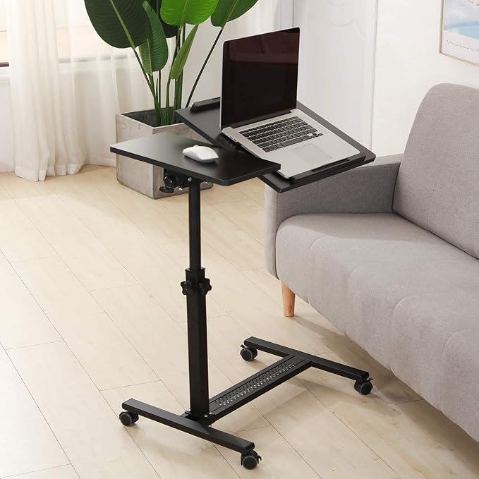 TigerDad Over Bed Table with Wheels Adjustable | Rolling Laptop Table Overbed Desk Hospital Tray Table Sofa Chair Side Table (Black) by TigerDad