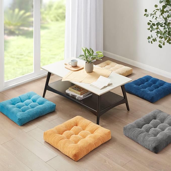 Large Floor Pillows for Adults, Square Meditation Cushion, 22 Inch Yellow | Reading nook & office use, Tatami seating, Breathable corduroy cover, 3.5 in thick, Shredded memory foam fill, Yoga pad - Image 7
