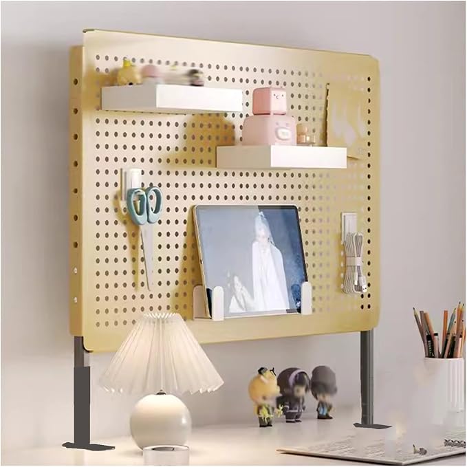 Pegboard Wall Organizer Panels.Modular Dual Monitor Desk Pegboard with Privacy Panel - 80x40cm Yellow Accessories for Office & Gaming - Adjustable Standing Desk Organizer - Image 9
