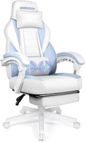 BOSSIN Gaming Chair with Massage, Ergonomic Heavy Duty Design with Footrest and Lumbar Support, Large Size Cushion High Back Office Chair, Big and Tall Gaming Computer Chair for Kids（White and Blue） by BOSSIN