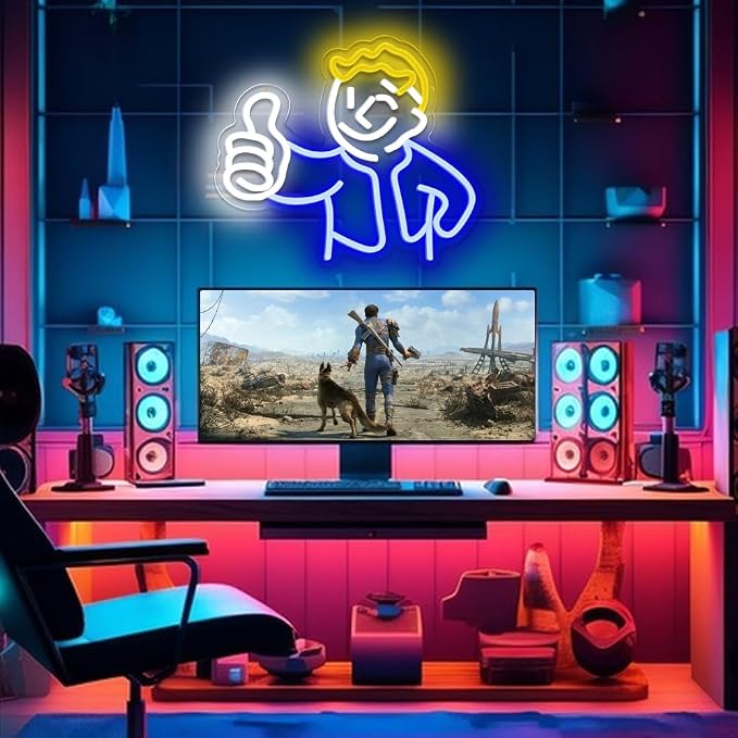 Gaming Neon Sign Vault Boy Neon Signs for Wall Decor Game Neon Light Gamer Mave Cave Bedroom Vault Boy Neon Light LED Signs for Wall Light Up Game Neon Signs for Gamer - Image 6